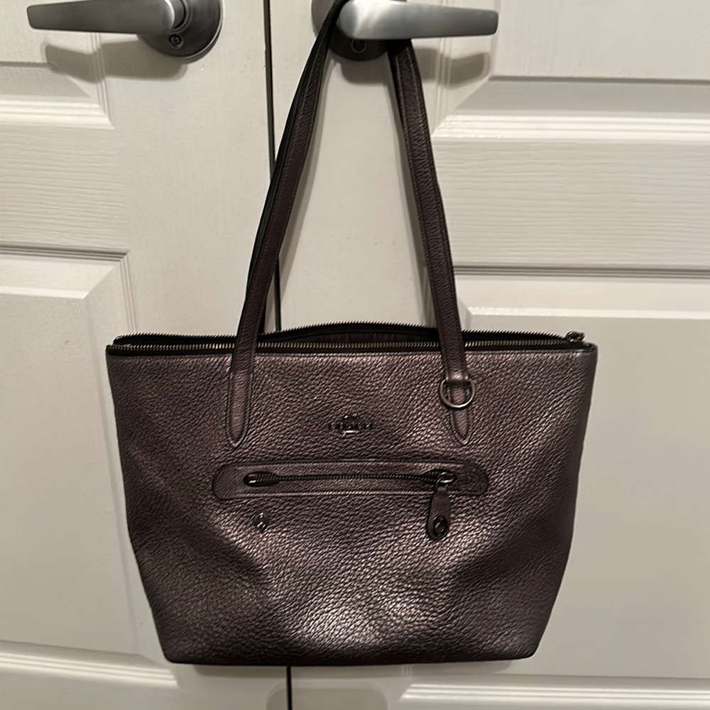 Coach Dark Gray Handbag, gently worn, handles due have some fading.